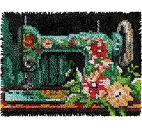 Flowers Sewing Machine DIY Latch Hook Rug Kits for Adults Tapestry Pre-Printed Patterns Carpet Needlework Crochet Yarns Latch Hooking Mat Cushion for Home Decor 52x38cm(j35)