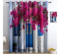 Flowers Short Blackout Curtains for Kitchen Traditional Greek House 3D Thermal Insulated Privacy Protection Curtains for Kids 2 Panels Soundsproof Drapes W 33.5" x L 78.7" A.371