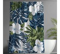 Flowers Shower Curtain Hawaii Shower Curtain 200x220 cm, Waterproof Polyester Bathroom Curtains with 12 Hooks, Machine Washable, Ideal for UK Bathroom Windows, Garden, Wet Room, Easy to Install -wY525