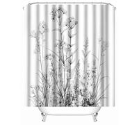 Flowers Shower Curtains Set Mould Mildew Proof Resistant 200 x 220 cm (78.9x86.7Inch), Black And White Plants And Flowers Bathroom Curtains Washable Polyester with 16 Hooks for Wet Room Tub