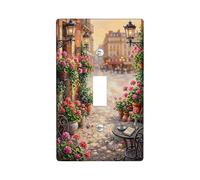 Flowers Single Light Switch Cover Plate, Romantic Vintage Street Lanterns Summer Green Plastic Standard Size Toggle Light Switch Cover for Living Room Bedroom Home Office Decor (Single)