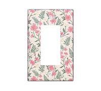 Flowers Single Rocker Light Switch Cover, Floral Natural Leaves Fern Spring Peach Plastic Standard Size Decorative Wall Plates for Home Living Room New Apartment Decor