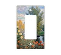 Flowers Single Rocker Light Switch Cover, Impressionist Nature Tree Sky Spring Green Plastic Standard Size Accents Wall Switch Plates for Bedroom Bathroom Kitchen Entrance Decor