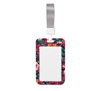 Flowers Skull Ornamental Id Badge Holder with Detachable Neck Strap, Waterproof Vertical Name Card Holders, for Nurse Students Teachers Staff
