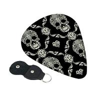Flowers Skull Ornamental Pattern Guitar Picks, 6 Pack Includes Thin(.46mm), Medium(.71mm) & Heavy Gauges(.96mm) Suitable For Guitar, Ukulele, Etc.