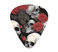 (Flowers Skull Ornamental Pattern) Guitar Picks Set Of 12 With Transparent Plastic Box For Bass Electric And Acoustic Guitars Ukulele