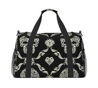 Flowers Skull Ornamental Pattern Print Ample Space Travel Duffle Bags Large Capacity Hand Travel Bag for Airplane Weekend