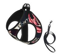 Flowers Skull Ornamental Pattern Print Dog Harness and Leash Set,Breathable Adjustable Escape Proof Vest for Cats Dogs