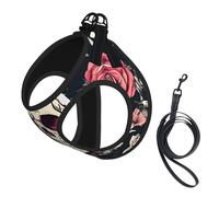 Flowers Skull Ornamental Pattern print Dog Harness and Leash Set, Reflective Adjustable Puppy Vest for Small Medium Large Dogs, Cats