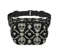 Flowers Skull Ornamental Pattern Print Square Double Layer Waist Bag Belt - Unisex Everywhere Fanny Pack Purse with Adjustable Strap