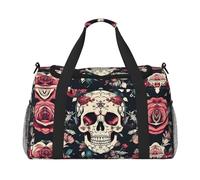 Flowers Skull Ornamental Pattern print Weekender Overnight Carry On Bag Gym Luggage Bag Duffel Bag for Travel Women, Black, One Size