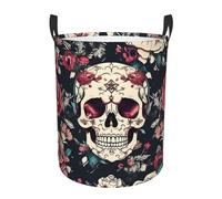 Flowers Skull Ornamental Pattern Printing Circular Dirty Laundry Basket, Large Storage Baskets, Works In Kitchen, Playroom,Bathroom