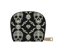 Flowers Skull Ornamental Pattern Prints Card Wallet for Women Men Cute Zipper Card Cases Holder Mini Coin Purse with 12 Card Slots
