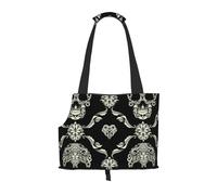 "Flowers Skull Ornamental Pattern Prints Small Dog Carrier Bag, Portable Cat Carrier Handbag, Foldable Pet Carrier Bag, Personalized Pattern Design"