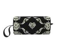 Flowers Skull Ornamental Pattern Prints Travel Makeup Bag Makeup Pouch, Portable Simple Zippered Makeup Organizer Case for Women