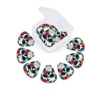 Flowers Skull Ornamental print Guitar Picks 12 Pack, Mixed (0.46-0.96mm) with Storage Case for Guitar,ukulele