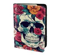 Flowers Skull Ornamental print Leather Card Case Travel Accessories Passport Holder Cover Wallet for Women Men, Black, One Size