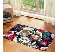 Flowers Skull Ornamental Print Pet Feeding Mat Dog Mat for Food and Water Bowl Dogs Water Dispenser Mat Dogs Accessories