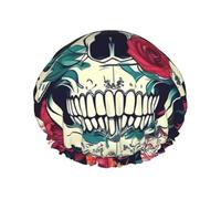 Flowers Skull Ornamental Print Reusable Spa Salon Shower Cap For All Hair Lengths With Lining Elastic Band