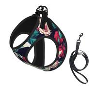 Flowers Skull Ornamental Print Small Dog Harness with Leash Set, No Escape Easy Walk Puppy Harnesses for Training Walking