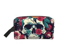 Flowers Skull Ornamental Storage Bag Toiletry Bag Cosmetic Bag Stationery Bag Travel Bag Daily Storage Bag