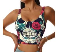 Flowers Skull Ornamental Women's Sports Vest Outdoor Leisure Hiking Comfortable Lightweight Elastic Gym Shirt Black