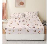 Flowers Small Double Fitted Sheet Bohemian 3D Printed Bedding Set for Small Double Soft Microfibre Fitted Sheet Deep Pocket 30cm, Bed Cover 122x190x30cm with 2 Pillowcase sd620