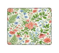 Flowers Small Mouse Pad, Floral Natural Leaves Ferns Spring Peach Square Rubber Non Slip Aesthetic Desk Mousepads Accessories for Office Home Computer Laptop Square 8x10 Inch