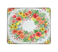 Flowers Small Mouse Pad, Floral Tropical Leaves Lemons Summer Red Square Rubber Washable Portable Cloth Mousepad Desk Accessories for Gaming Computer Laptop Square 8x10 Inch