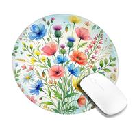 Flowers Small Mouse Pad, Floral Watercolor Leaves Bees Spring Multicolor Round Rubber Washable Aesthetic Mousepads for Desk Decor for Home Office Work Gaming Desk Round 8x8 Inch