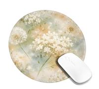 Flowers Small Mouse Pad, Nature Floral Dandelions Greenery Spring Cream Round Rubber Washable Portable Cloth Mousepad Idea for Home Office Desk Laptop Gamers Gift Round 8x8 Inch