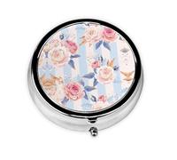 Flowers Stripe Print Personalised Portable Pillbox with,Mini Pillbox Compact and Convenient Pill Organiser for Storing and Organising Pills