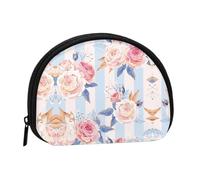 Flowers Stripe Print Portable Mini Storage Bag Shell Shaped Wallet Small Coin Wallet Shell Storage Bag