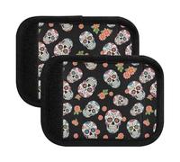 Flowers Sugar skeleton Black Luggage Handle Wraps Handbag Grip Cover Protector Soft Grip Handle Cover for Suitcase, Flowers Sugar skeleton Black, one sizex4