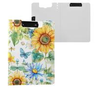 Flowers Sunflower Dragonflies Botanical Foldable Clipboard Horizontal and Vertical Double Clips Clip Board with Hard Cover Clipboard Padfolio Medical Contractor