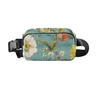 Flowers Sunflowers Tulips Teal Fashion Waist Pack Crossbody Bag for Women Men Teens Mini Crossbody Sling Bag with Adjustable Strap for Travel Running Hiking, Tulips Teal, One Size