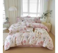 Flowers Super King Bedding Set Fresh style 3 Piecse Duvet Cover Sets Ultra Soft Microfiber Reversible Luxury Quilt Cover 220x260 and 2xPillow Cases Bedding Sets with Zipper Closure F1812