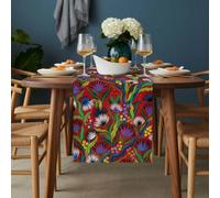 Flowers Table Runner 13x70 inch Spring Abstract Colorful Floral Leaf Fruit Red Cotton Linen Dining Table Runner Ideal for Dresser Kitchen Coffee Tables - Machine Washable