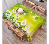 Flowers Tablecloth Rectangular 130x160 cm - 3D Printed Green Leaves Pattern Table Cover and Table Cloth - Wipe Clean Waterproof Polyester Fabric for Garden, Kitchen, Party, Picnic 3556v