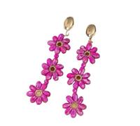 Flowers Tassel Earrings for Women Girls, Beaded Flowers Long Dangle Drop Statement Earring Wedding Party Jewellery for Summer Vacation Festival Accessories Rose Red