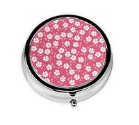Flowers Texture Pink Print Round Pill Organizer 3 Compartment Pill Box Portable Medicine Pill Case for Outdoor Travel