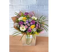 Flowers That Sing Fresh floral Bouquet with Yellow Rose, Purple Carnations, White Gerberas, Seasonal Blooms- Long-Lasting Floral Autumn Arrangement Delivery for Occasions and Gifting