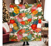 Flowers Throw Blanket, Floral Colorful Leaves Berries Spring Red Plush Blanket Lightweight Compact Aesthetic for Couch Sofa Bed Recliner Dorm Lap Chair 50x60 Inch