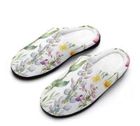 Flowers Tulip Butterflies Breathable Slippers Women Slip On Winter Warm House Slippers Shoes Bedroom 9-10(40-41)