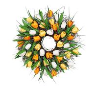 Flowers Tulip Wreath, Four Seasons Front Door Wreath with Tulips and Green Leaves Spring Wreath for Wedding Window Wall Festival Decor,30/40CM (Yellow,40cm)