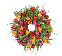 Flowers Tulip Wreath, Four Seasons Front Door Wreath with Tulips and Green Leaves Spring Wreath for Wedding Window Wall Festival Decor,30/40CM (Red,30cm)