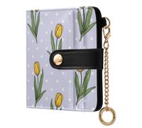 Flowers Tulips Purple Pattern Small Women Wallet RFID Blocking Bifold PU Leather Compact Card Holder with Zipper Coin Pocket Purse for Girls Women Ladies