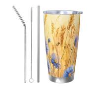 Flowers Tumblers 20 Oz Stainless Steel Tumbler Cup Straw Three-Piece Set for Adult Women Men, Travel Coffee Mug for Office Birthday Anniversary Wedding Party