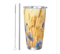 Flowers Tumblers 20 oz Stainless Steel Tumbler Cup Straw Two-Piece Set for Adult Women Men, Travel Coffee Mug for Office Birthday Anniversary Wedding Party