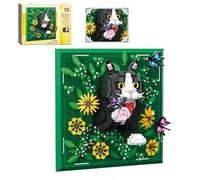 Flowers Tuxedo Cat Animal 3D Wall Art Micro Building Blocks Set, 1898PCS Unique Home Wall Decor or Table Display, Kitten Ainmal Mini Bricks Kit, Idea Gift Toy for Adults & Boys Girls 14+